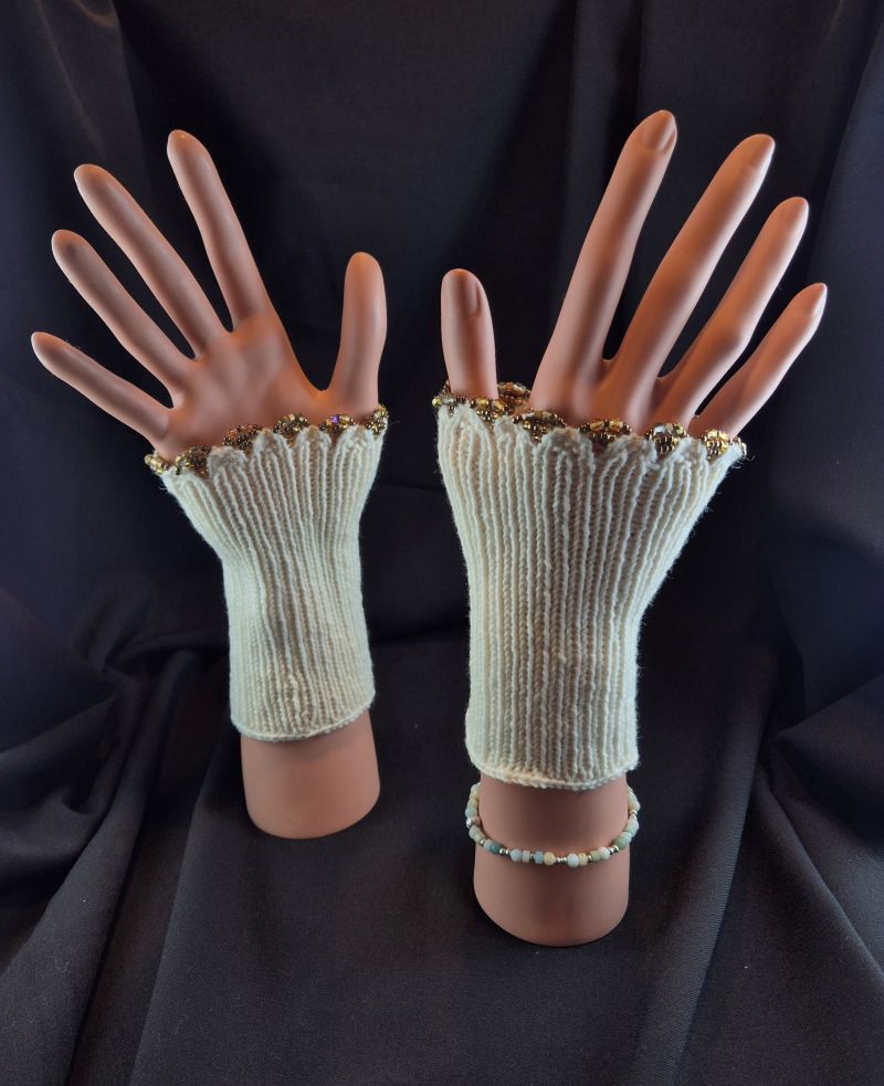 Stulpen gestrickt Unikat Merino Perlen