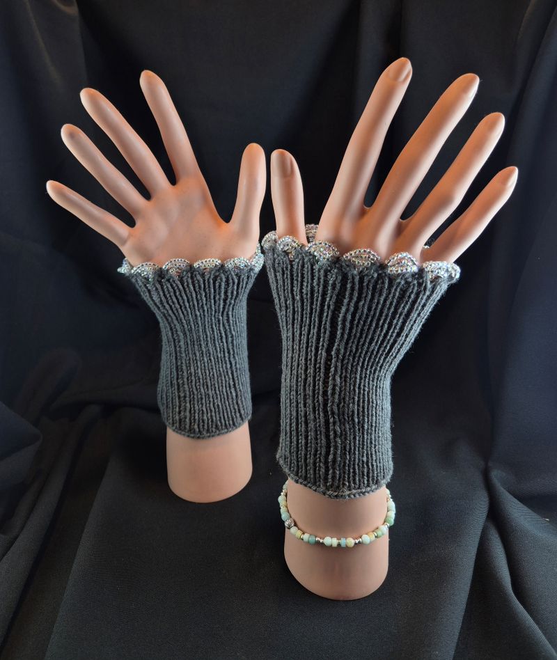 Stulpen gestrickt Unikat Merino Perlen