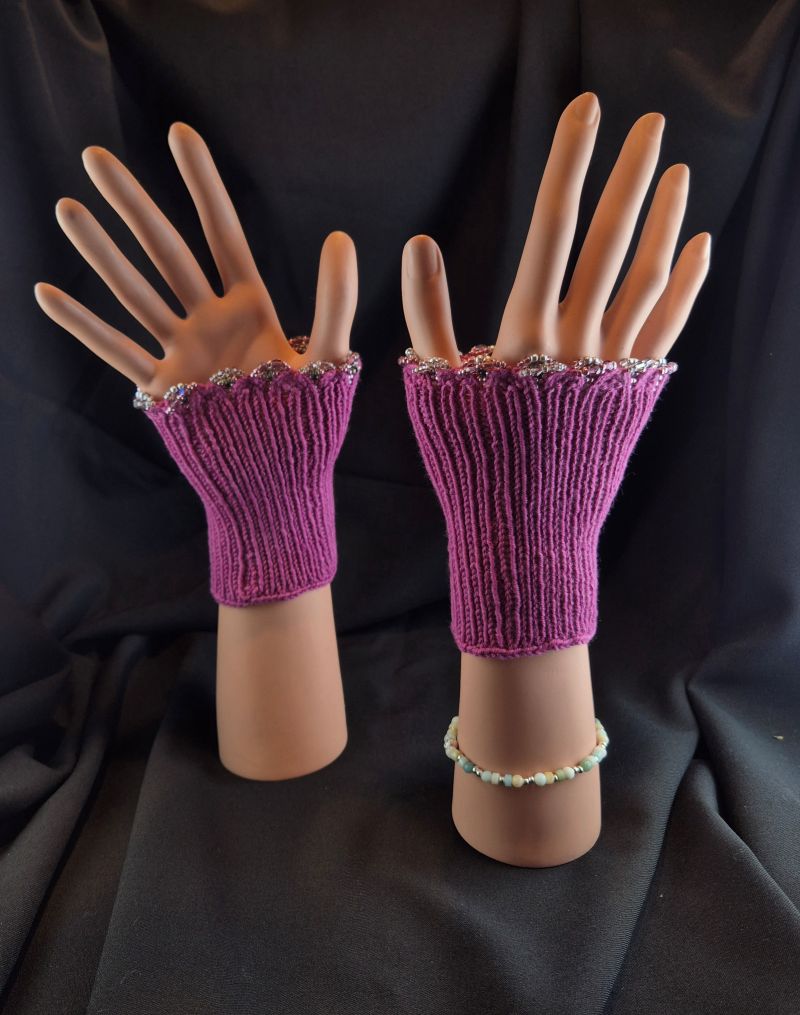 Stulpen gestrickt Unikat Merino Perlen